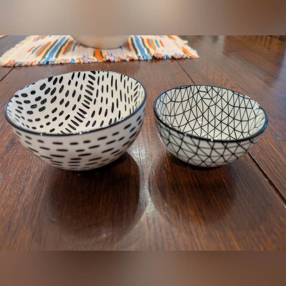 Black and White Patterned Ceramic Bowls By Short St_ries - Picture 1 of 6